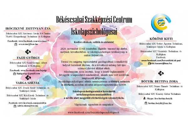 Békéscsabai Szakképzési Centrum Iskolapszichológusai